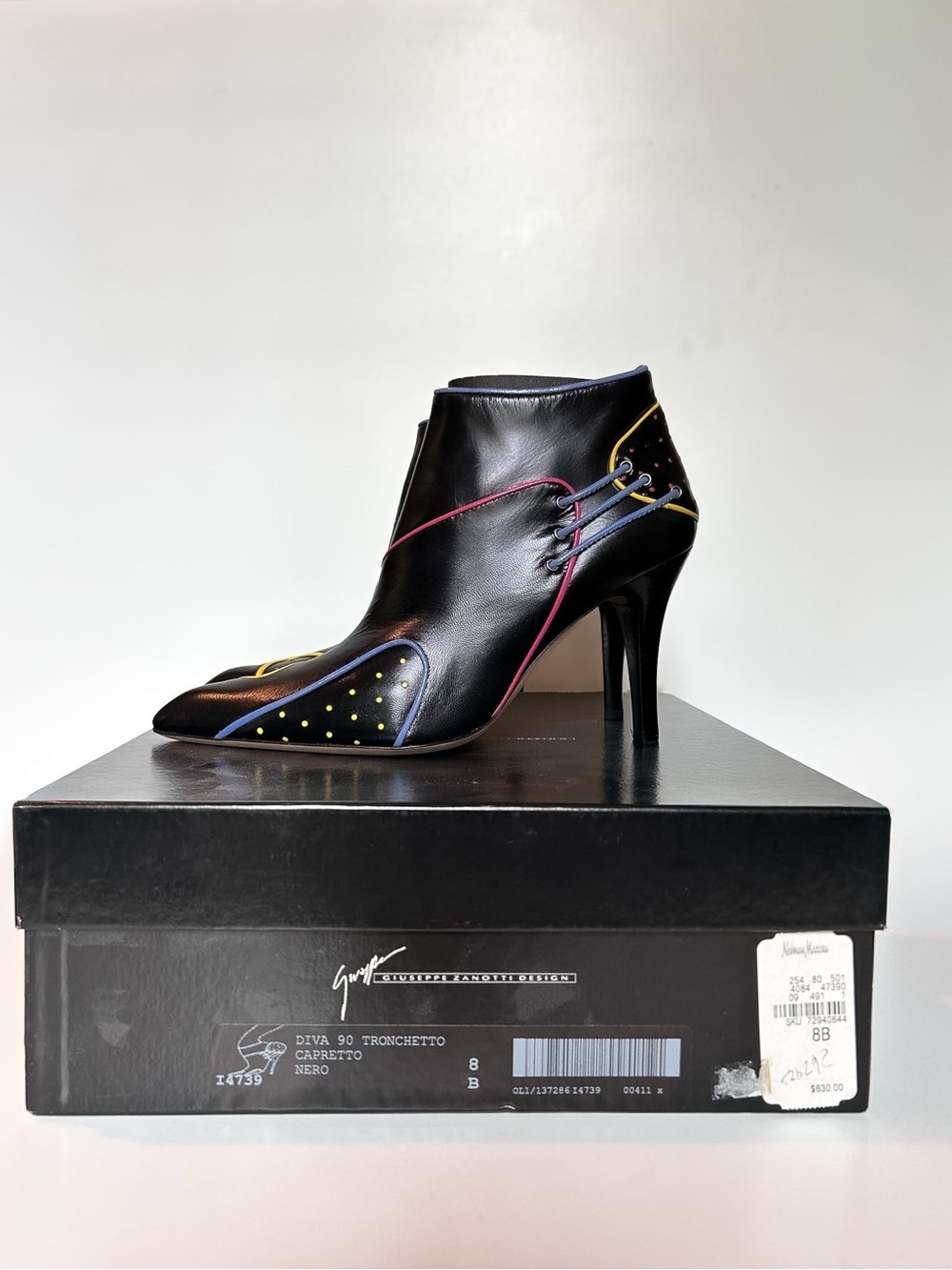 Archival NWT Vintage Giuseppe Zanotti Vicini Leather Pop Art Ankle Boots